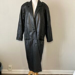 Classic Black Leather Trench Coat